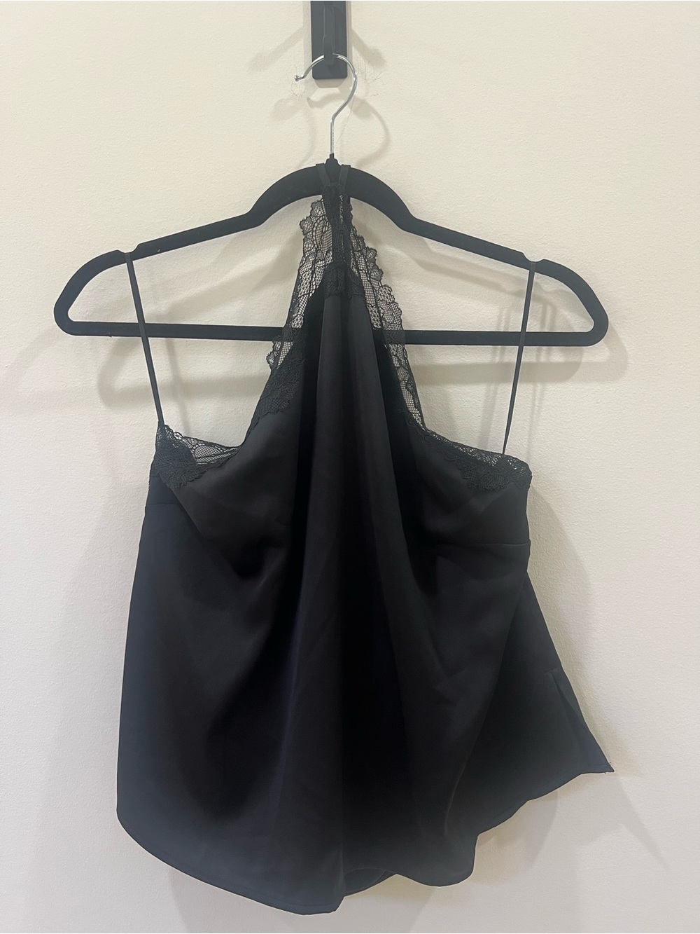 H&M Black Lace Trim Satin Halter Camisole